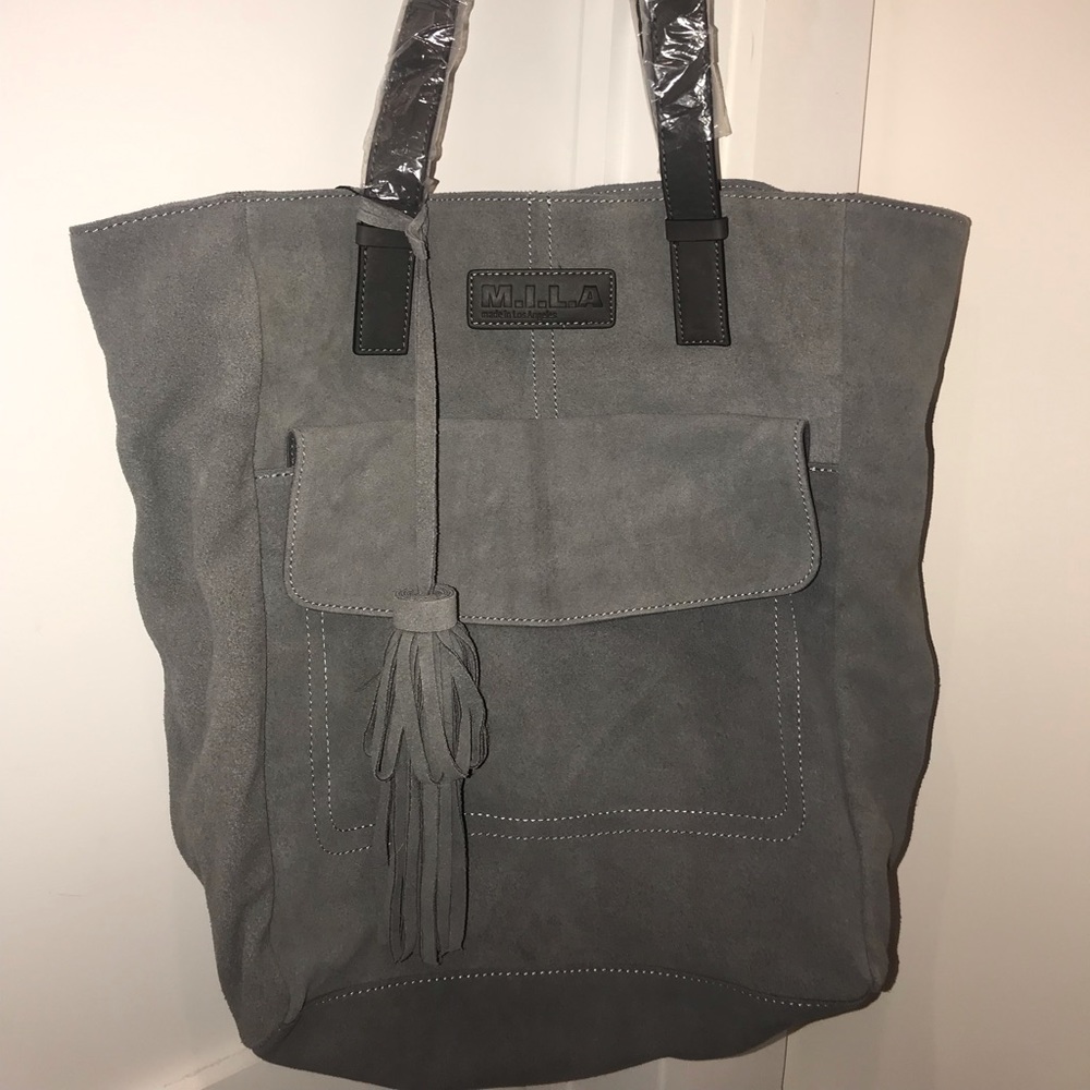 NWT designer M.I.L.A. Grey Suede Purse/Tote